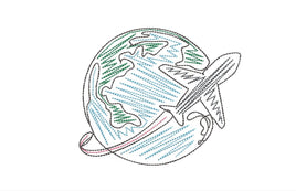 World Travel Globe Machine Embroidery Design, Plane embroidery, bon voyage - sproutembroiderydesigns