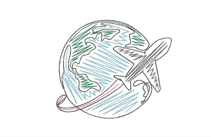 World Travel Globe Machine Embroidery Design, Plane embroidery, bon voyage - sproutembroiderydesigns
