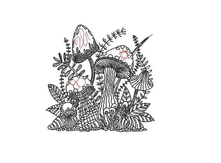 Mushroom Garden Machine Embroidery Design, 2 sizes, Quick Stitch, Mushroom embroidery design