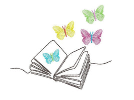 Butterfly Books Machine Embroidery Design, 2 sizes, Book Embroidery Design, Quick Stitch - sproutembroiderydesigns