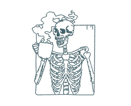 Coffee Skeleton Machine Embroidery Design - sproutembroiderydesigns