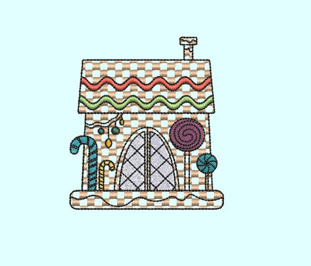 Gingham Gingerbread House Machine Embroidery Design, 2 sizes, 4x4 hoop, Checkered