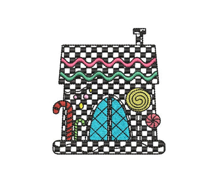 Gingham Gingerbread House Machine Embroidery Design, 2 sizes, 4x4 hoop, Checkered