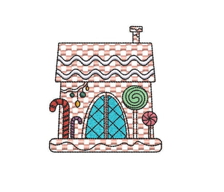 Gingham Gingerbread House Machine Embroidery Design, 2 sizes, 4x4 hoop, Checkered