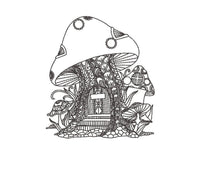 Mushroom House Machine Embroidery Design, 2 sizes, Quick Stitch, Mushroom embroidery design - sproutembroiderydesigns