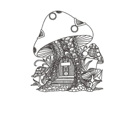 Mushroom House Machine Embroidery Design, 2 sizes, Quick Stitch, Mushroom embroidery design - sproutembroiderydesigns
