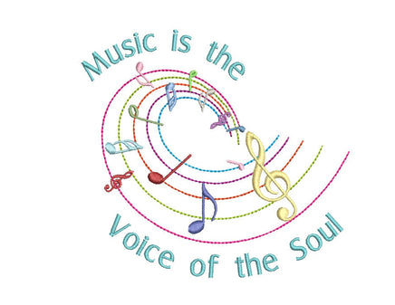 Music is the Voice of the Soul Machine Embroidery Design, 3 sizes, Swirl music notes embroidery design, music machine embroidery - sproutembroiderydesigns