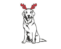 Christmas Golden Retriever Dog Machine Embroidery Design, 2 Sizes, Dog Antler Embroidery