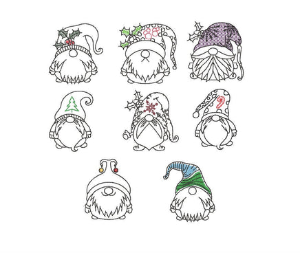 Collection of Christmas Gnomes Machine Embroidery Design, 2 sizes each, Quick Stitch Gnome Embroidery