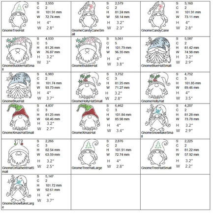 Collection of Christmas Gnomes Machine Embroidery Design, 2 sizes each, Quick Stitch Gnome Embroidery