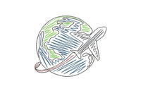 World Travel Globe Machine Embroidery Design, Plane embroidery, bon voyage - sproutembroiderydesigns
