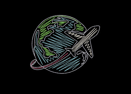 World Travel Globe Machine Embroidery Design, Plane embroidery, bon voyage - sproutembroiderydesigns