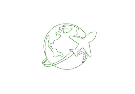 World Travel Globe Outline Machine Embroidery Design, Plane embroidery, bon voyage, 3 sizes