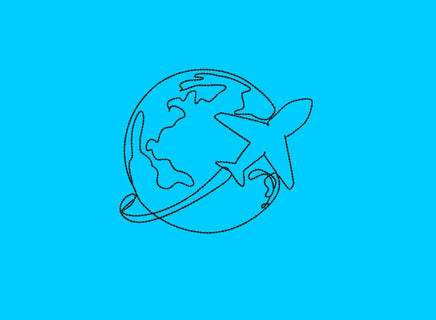 World Travel Globe Outline Machine Embroidery Design, Plane embroidery, bon voyage, 3 sizes