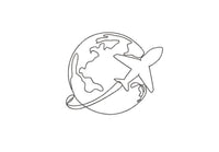World Travel Globe Outline Machine Embroidery Design, Plane embroidery, bon voyage, 3 sizes