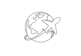 World Travel Globe Outline Machine Embroidery Design, Plane embroidery, bon voyage, 3 sizes - sproutembroiderydesigns