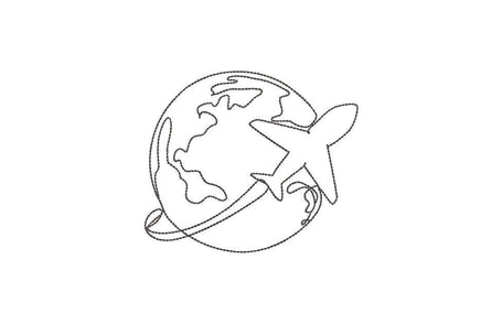 World Travel Globe Outline Machine Embroidery Design, Plane embroidery, bon voyage, 3 sizes
