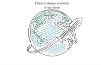World Travel Globe Outline Machine Embroidery Design, Plane embroidery, bon voyage, 3 sizes