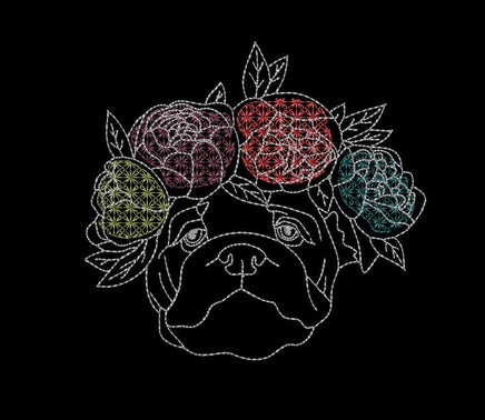 Flower Bulldog Machine Embroidery Design - sproutembroiderydesigns