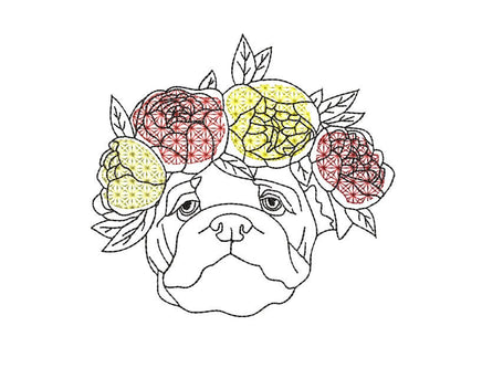 Flower Bulldog Machine Embroidery Design - sproutembroiderydesigns