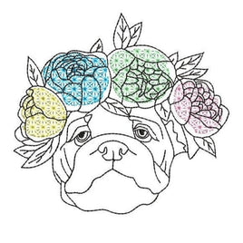 Flower Bulldog Machine Embroidery Design - sproutembroiderydesigns