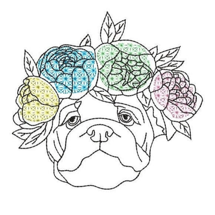 Flower Bulldog Machine Embroidery Design - sproutembroiderydesigns