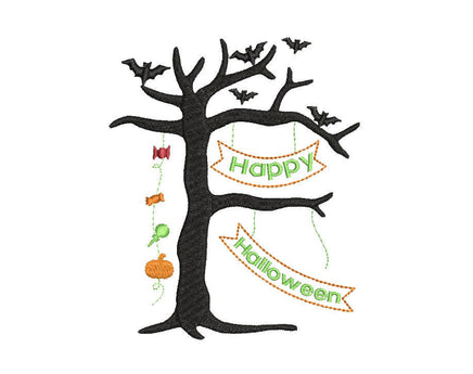 Happy Halloween Dead Tree Machine Embroidery Design - sproutembroiderydesigns