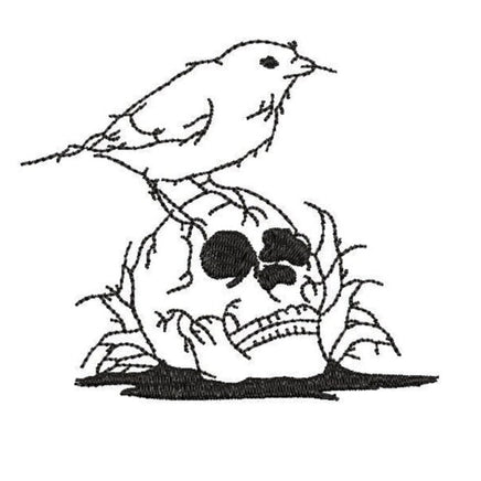 Crow and Skull Machine Embroidery Design - sproutembroiderydesigns