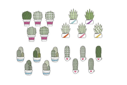 Cactus Collection Embroidery Design, Cactus Embroidery Design, Quick Stitch, PES, VIP, dst, vp3, pcs + more - sproutembroiderydesigns