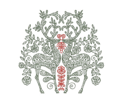 Ornate Reindeer Machine Embroidery Design, 2 sizes, 4x4 and 5x7 hoop, Baroque Christmas Embroidery Design