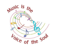 Music is the Voice of the Soul Machine Embroidery Design, 3 sizes, Swirl music notes embroidery design, music machine embroidery - sproutembroiderydesigns
