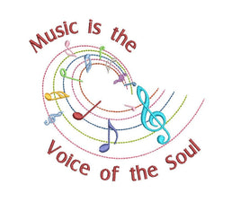 Music is the Voice of the Soul Machine Embroidery Design, 3 sizes, Swirl music notes embroidery design, music machine embroidery