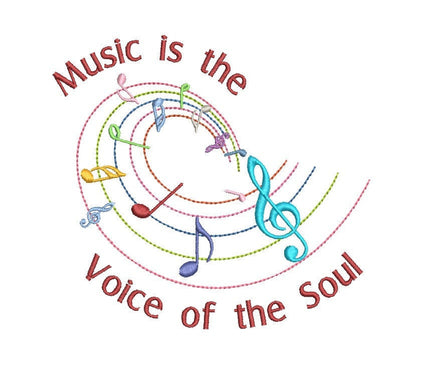 Music is the Voice of the Soul Machine Embroidery Design, 3 sizes, Swirl music notes embroidery design, music machine embroidery - sproutembroiderydesigns
