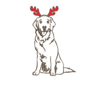 Christmas Golden Retriever Dog Machine Embroidery Design, 2 Sizes, Dog Antler Embroidery