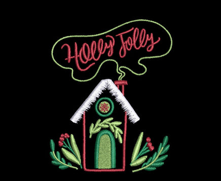 Holly Jolly Christmas House Machine Embroidery Design - sproutembroiderydesigns