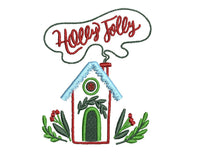 Holly Jolly Christmas House Machine Embroidery Design - sproutembroiderydesigns