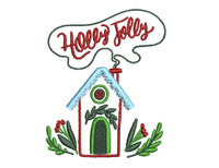 Holly Jolly Christmas House Machine Embroidery Design, 2 sizes