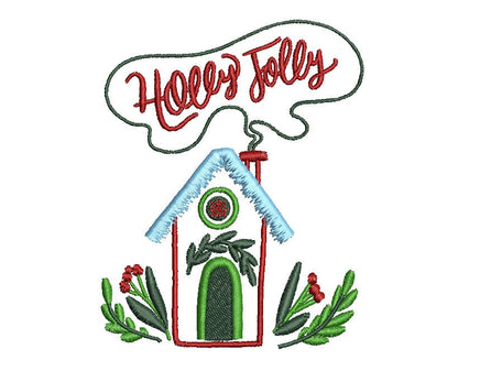 Holly Jolly Christmas House Machine Embroidery Design, 2 sizes