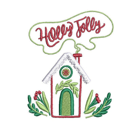 Holly Jolly Christmas House Machine Embroidery Design - sproutembroiderydesigns