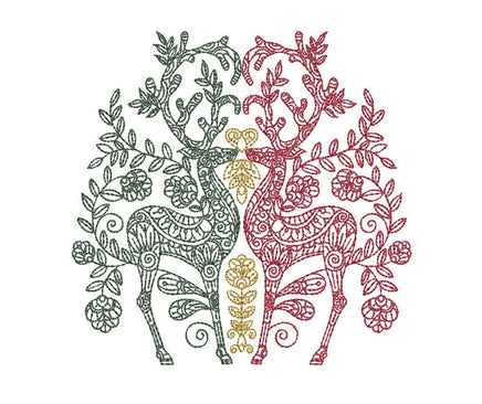 Ornate Reindeer Machine Embroidery Design, 2 sizes, 4x4 and 5x7 hoop, Baroque Christmas Embroidery Design