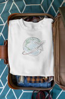 World Travel Globe Machine Embroidery Design, Plane embroidery, bon voyage - sproutembroiderydesigns