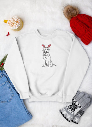 Christmas Golden Retriever Dog Machine Embroidery Design, 2 Sizes, Dog Antler Embroidery