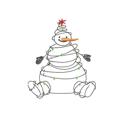 Christmas Lights Snowman Machine Embroidery Design, 2 sizes, Winter Christmas Embroidery Design, 4x4 hoop and 5x7 hoop