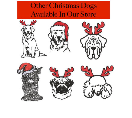 Christmas Golden Retriever Dog Machine Embroidery Design, 2 Sizes, Dog Antler Embroidery