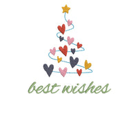 Best Wishes Christmas Trees Machine Embroidery Design, Heart Tree Embroidery