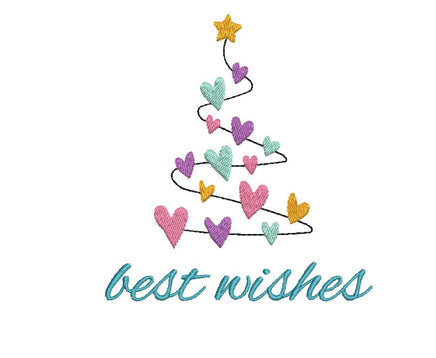 Best Wishes Christmas Trees Machine Embroidery Design, Heart Tree Embroidery