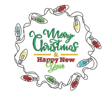 Christmas Lights Wreath Machine Embroidery Design, 2 sizes, Christmas Lights embroidery design