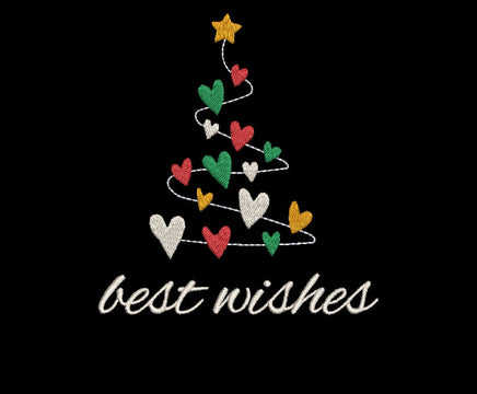 Best Wishes Christmas Trees Machine Embroidery Design, Heart Tree Embroidery