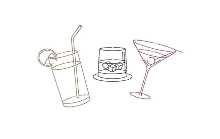 Collection of 3 Bar Glass Machine Embroidery Design, 3 Designs, Martini Embroidery design, cocktail glasses - sproutembroiderydesigns