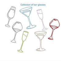 Collection of 6 Bar Glass Machine Embroidery Design, 3 Designs, Wine Glasses, Champagne - sproutembroiderydesigns